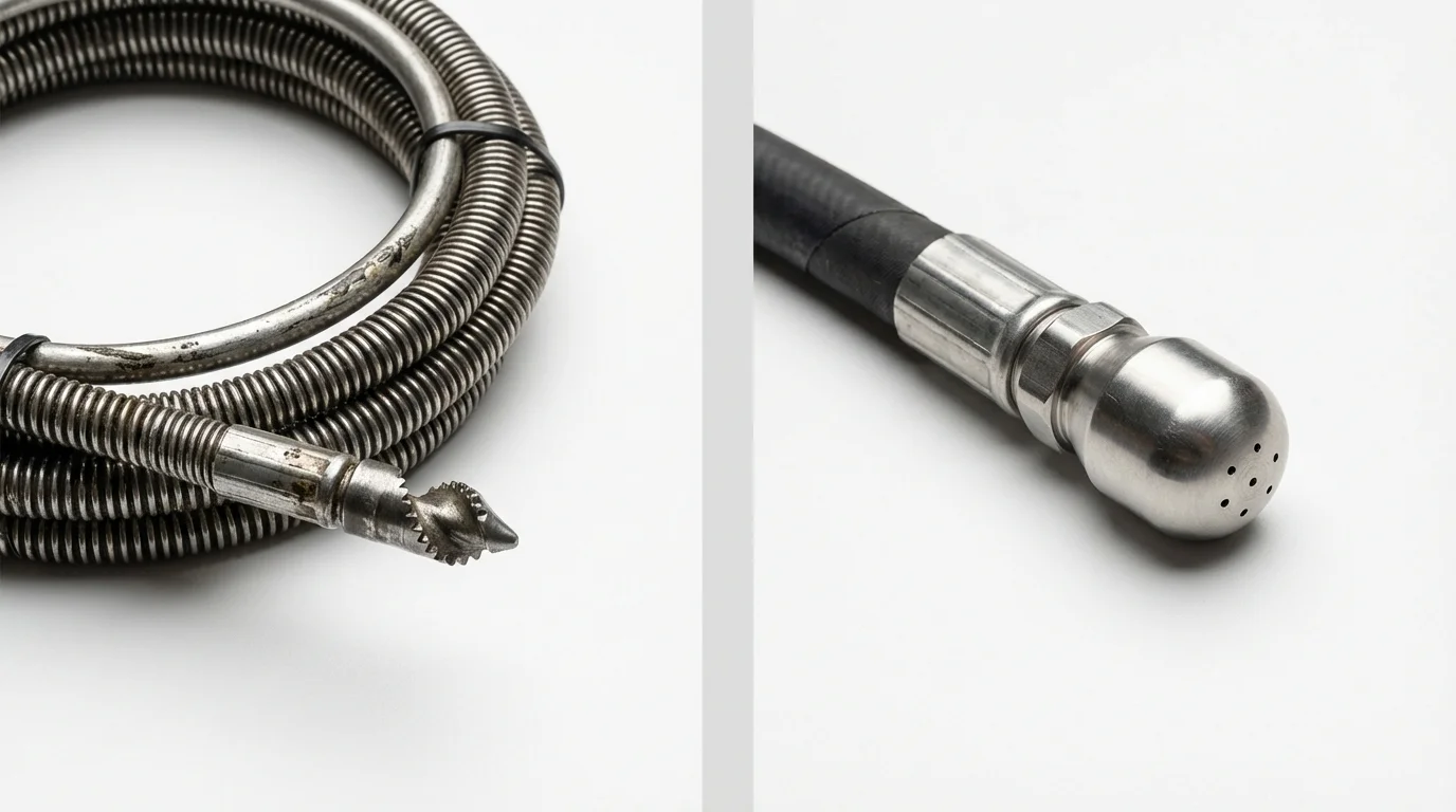 Drain snake cable and hydro jetting nozzle used for drain cleaning in Purdy, MO