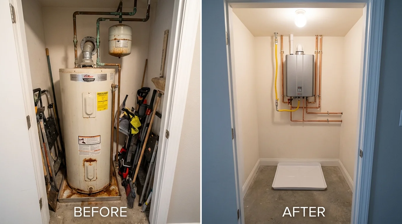 Tank water heater versus wall-mounted tankless unit comparison for Purdy, MO homeowners